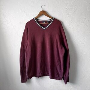 Y2k Gap Burgundy Knit V Neck Academia Preppy Grunge Indie Cottage Sweater XXL